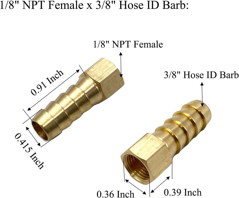 Bumugufu 6 Pcs Brass Barbed Fittings, 1/8" NPT Female x 3/8" Hose ID Barb Fitting Adapter Connectors for Compressor, Fuel, Oil, Gas - Image 2